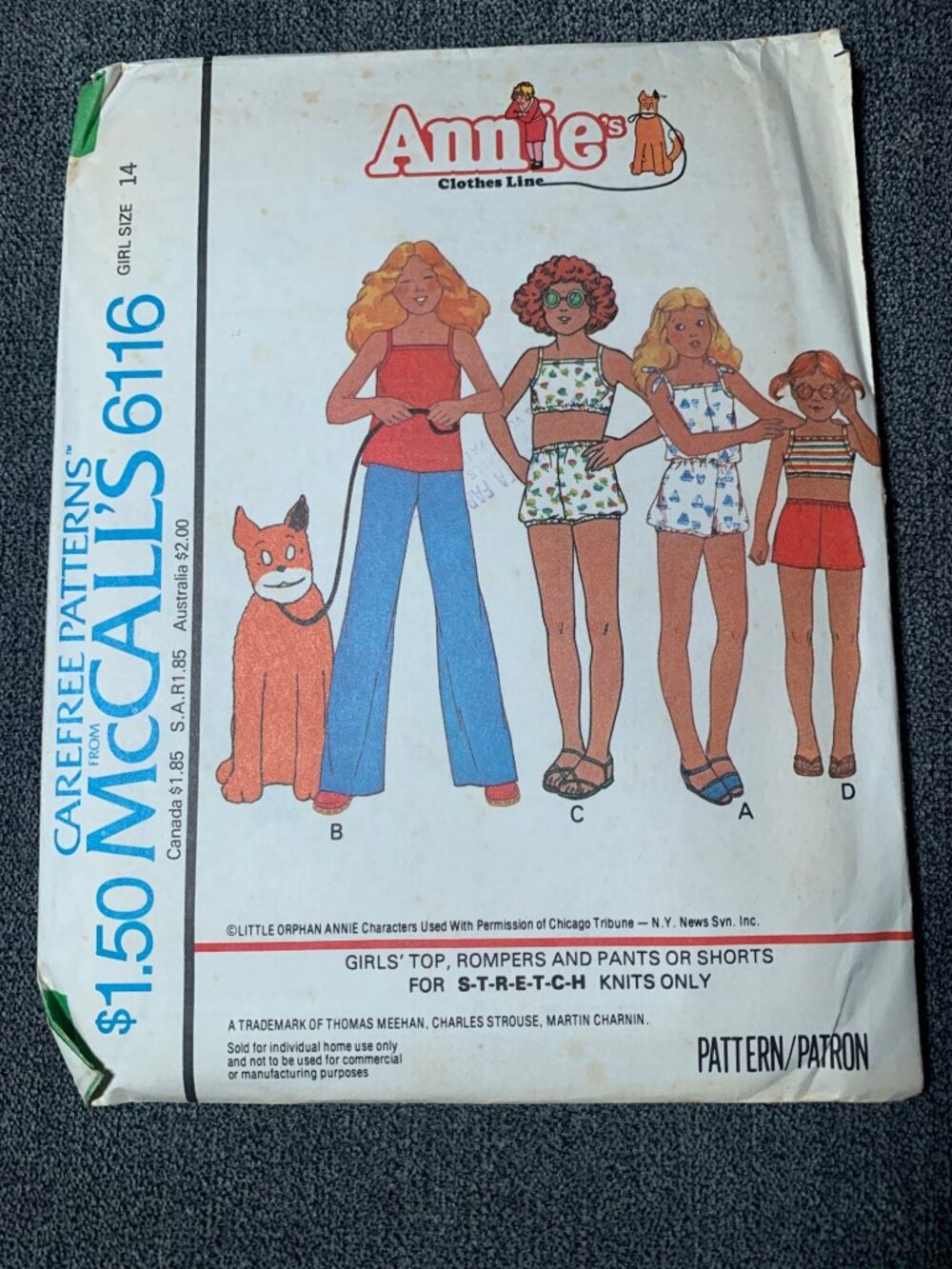 McCall's Girls Shirt Romper Pant Annie's Clothesline Sewing Pattern Size 14 6116